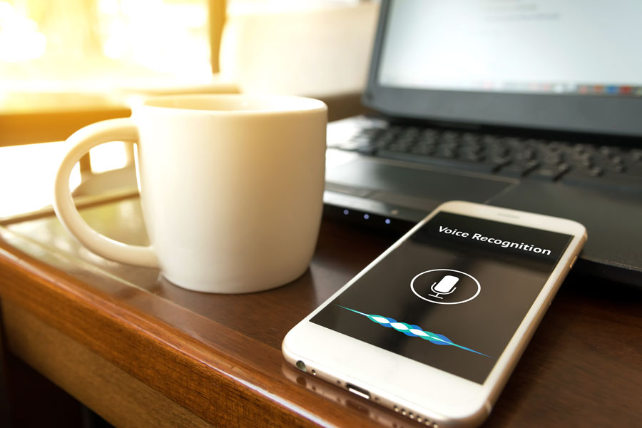 Mobile phone using voice recognition app