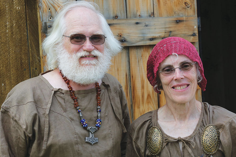Owen & Elspeth in front of the Viking House