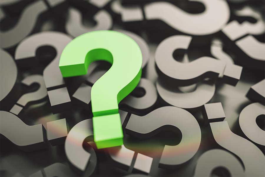 rendering of many question marks with one green