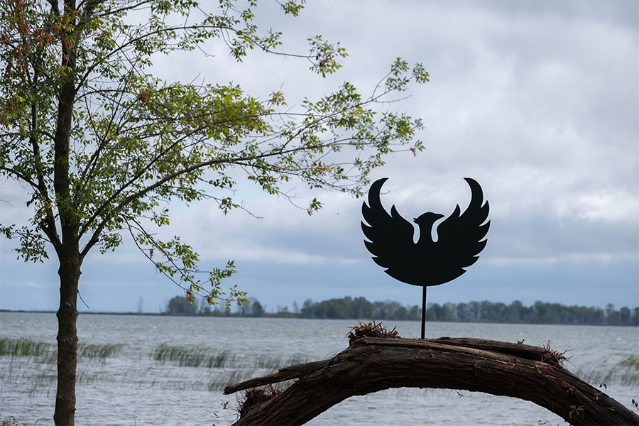 Marinette campus phoenix outdoor metal art