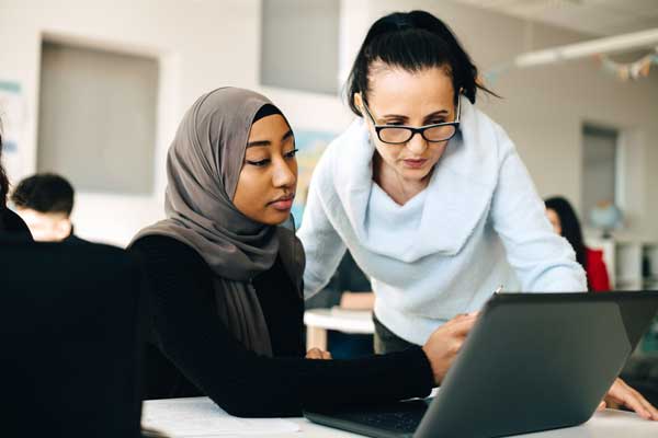 Student receives help from professor