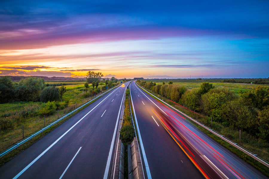 German Autobahn at sunset