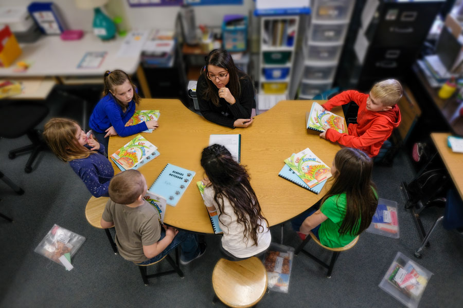 UW-Green Bay student teaching in children's classroom