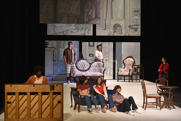 Three students performing Fun Home the Musical