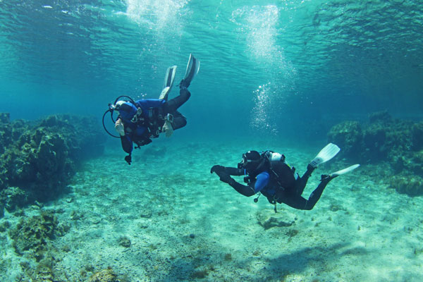 Oceanographers scubadive to research ocean floor